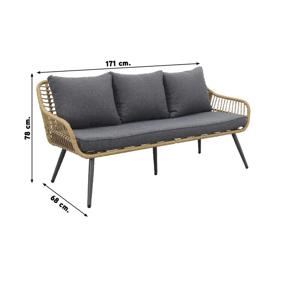 Garden Impressions Margriet Stoel-bank Loungeset - Natural/Grey 3 Garden Impressions Margriet Stoel-bank Loungeset - Natural/Grey - Afbeelding 3